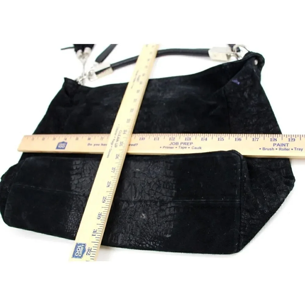 SOFIA CARDONI MADE IN ITALY BLACK SUEDE CROCO PRINT SHOULDER BAG HANDBAG HOBO
